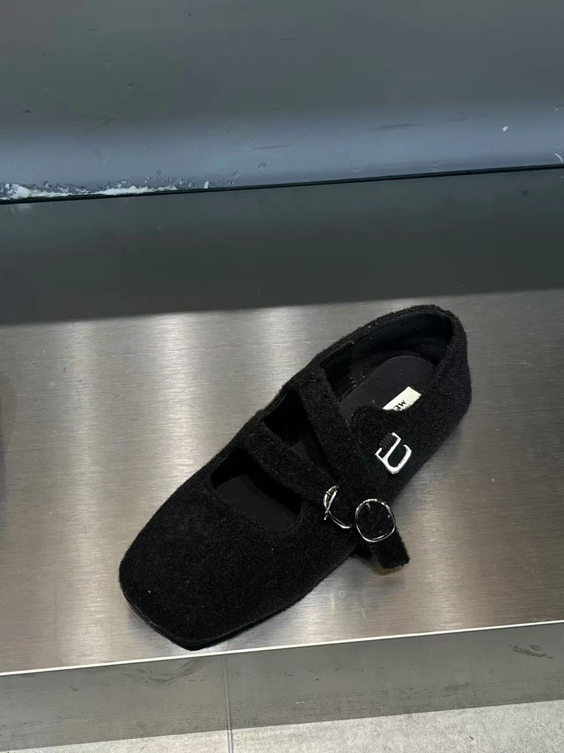 一字扣玛丽珍鞋方头浅口纯色单鞋