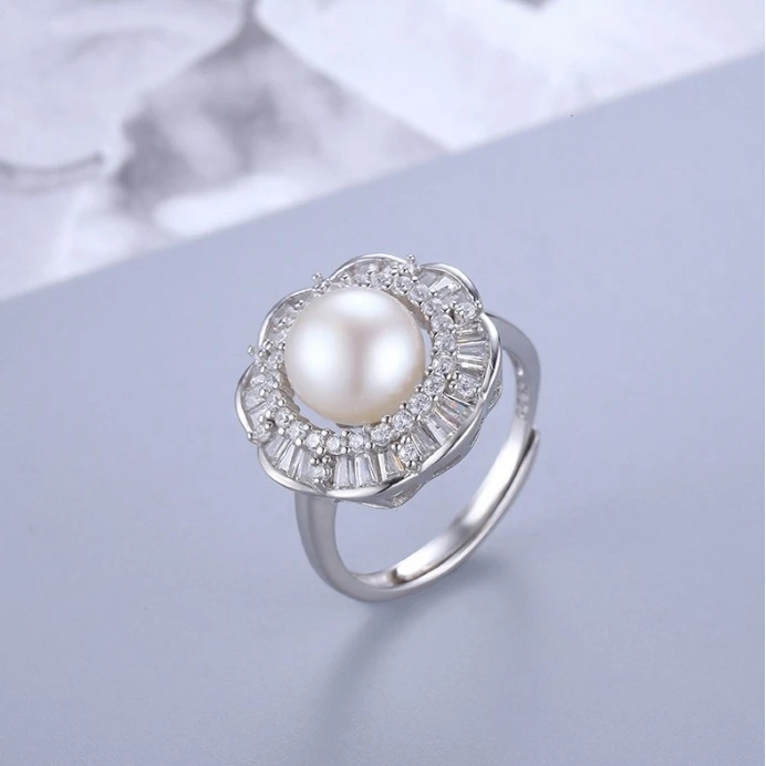 轻奢时尚 高碳冰花切-白珠戒指 xbj589