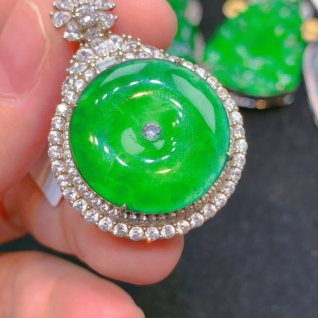 吊坠(不含链)银S925镶嵌翡翠翡翠