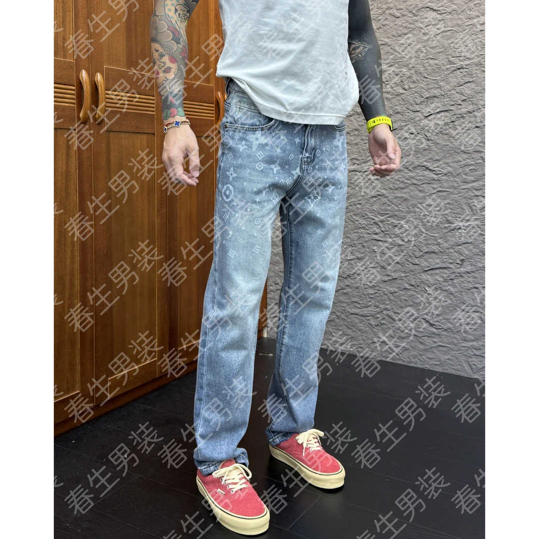 2025秋冬新品时尚休闲百搭宽松直筒印花男士牛仔裤6010