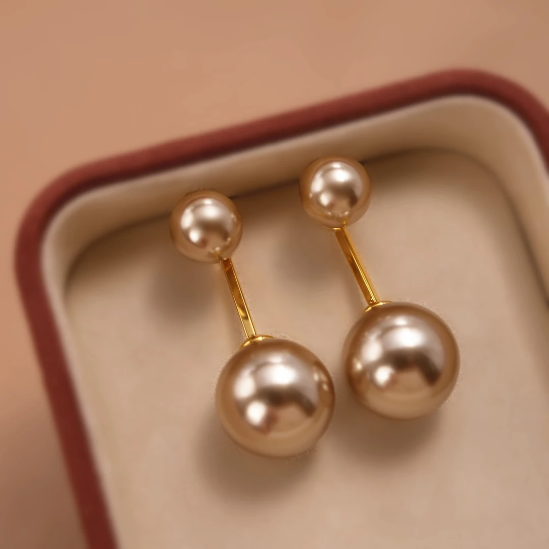 铜合金耳饰 法式气质一款两戴珍珠香槟色色耳环百搭珠珠耳钉耳饰