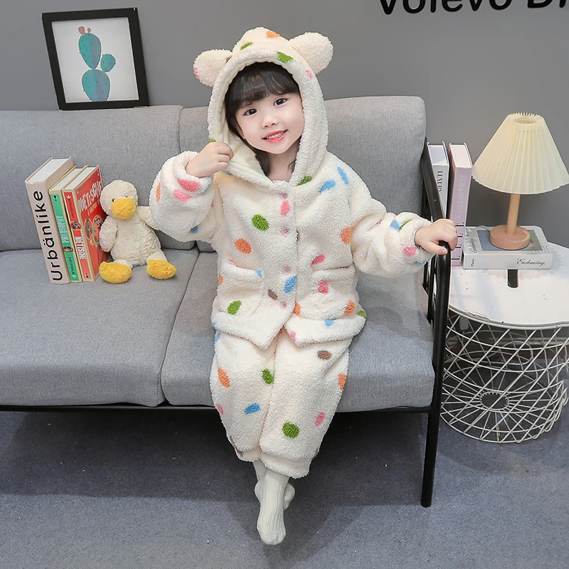 女童睡衣秋冬季法兰绒加绒加厚法兰绒2025新款儿童家居服宝宝女孩