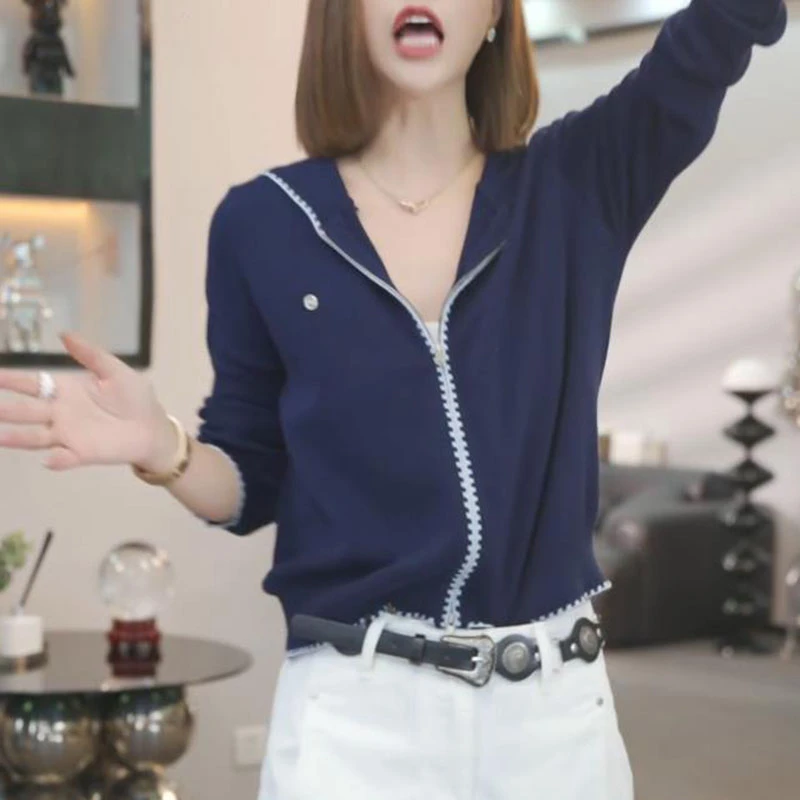 【一见钟情】时尚宽松爆款连帽针织衫女士2025秋季新款百搭开衫毛衣