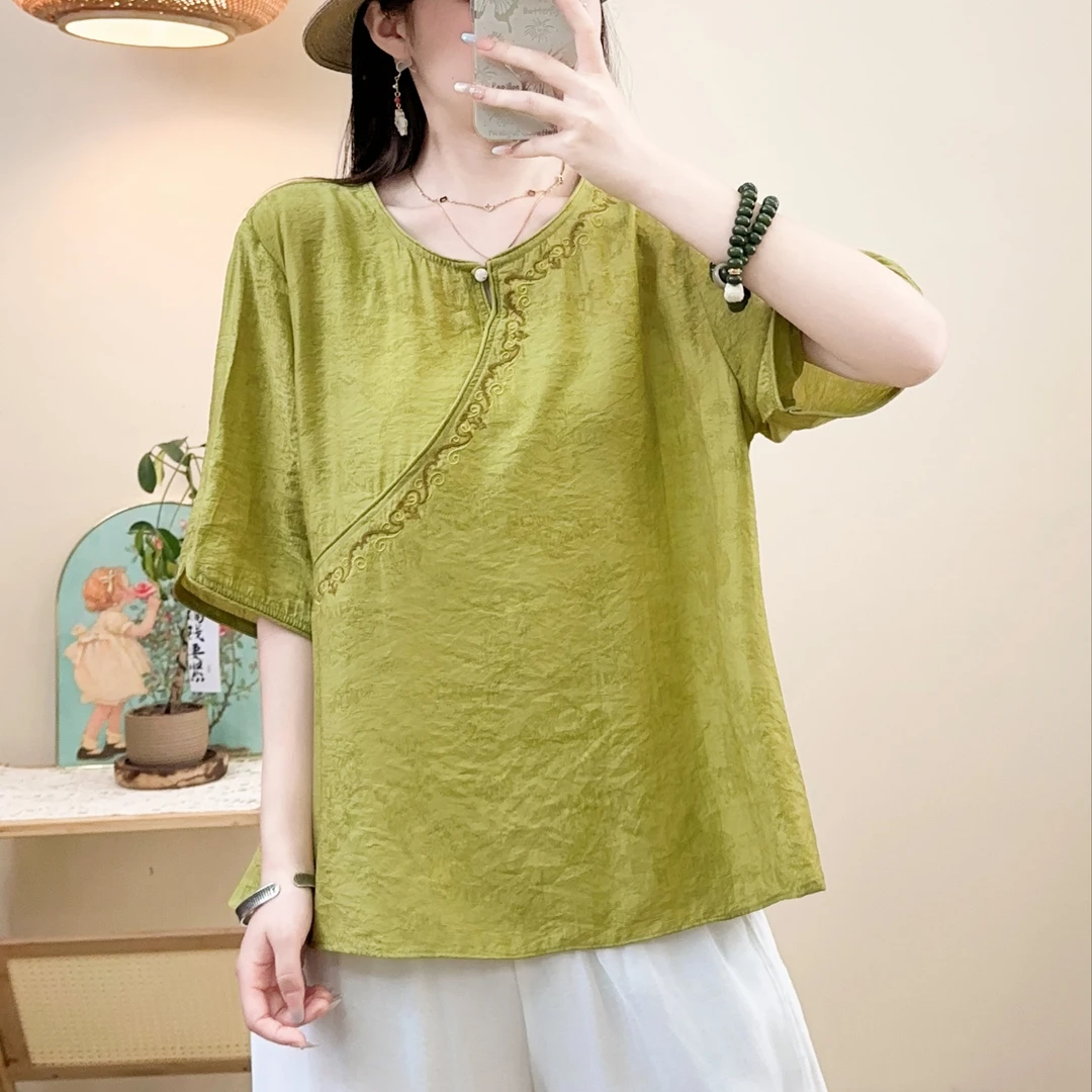 8835新款夏季休闲减龄宽松显瘦绣花小衫T恤