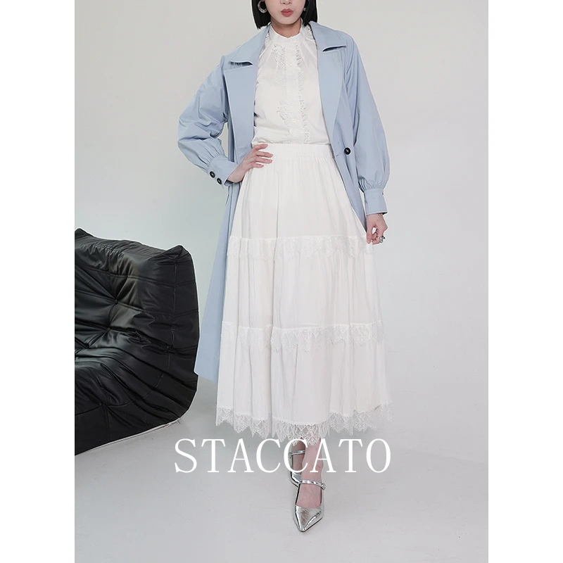 STACCATO浪漫气质蕾丝拼接半裙女2025春夏新款显瘦A字蛋糕长裙