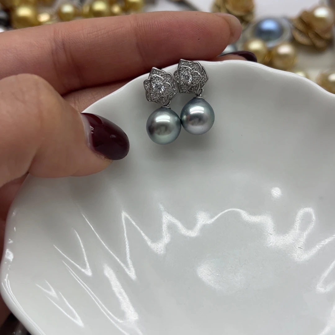 银S925镶嵌耳饰海水珍珠
