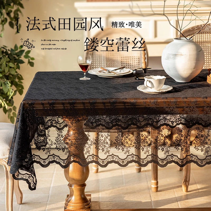 家用蕾丝桌布桌套文艺法式长方形台布高档氛围感装饰镂空桌子布艺