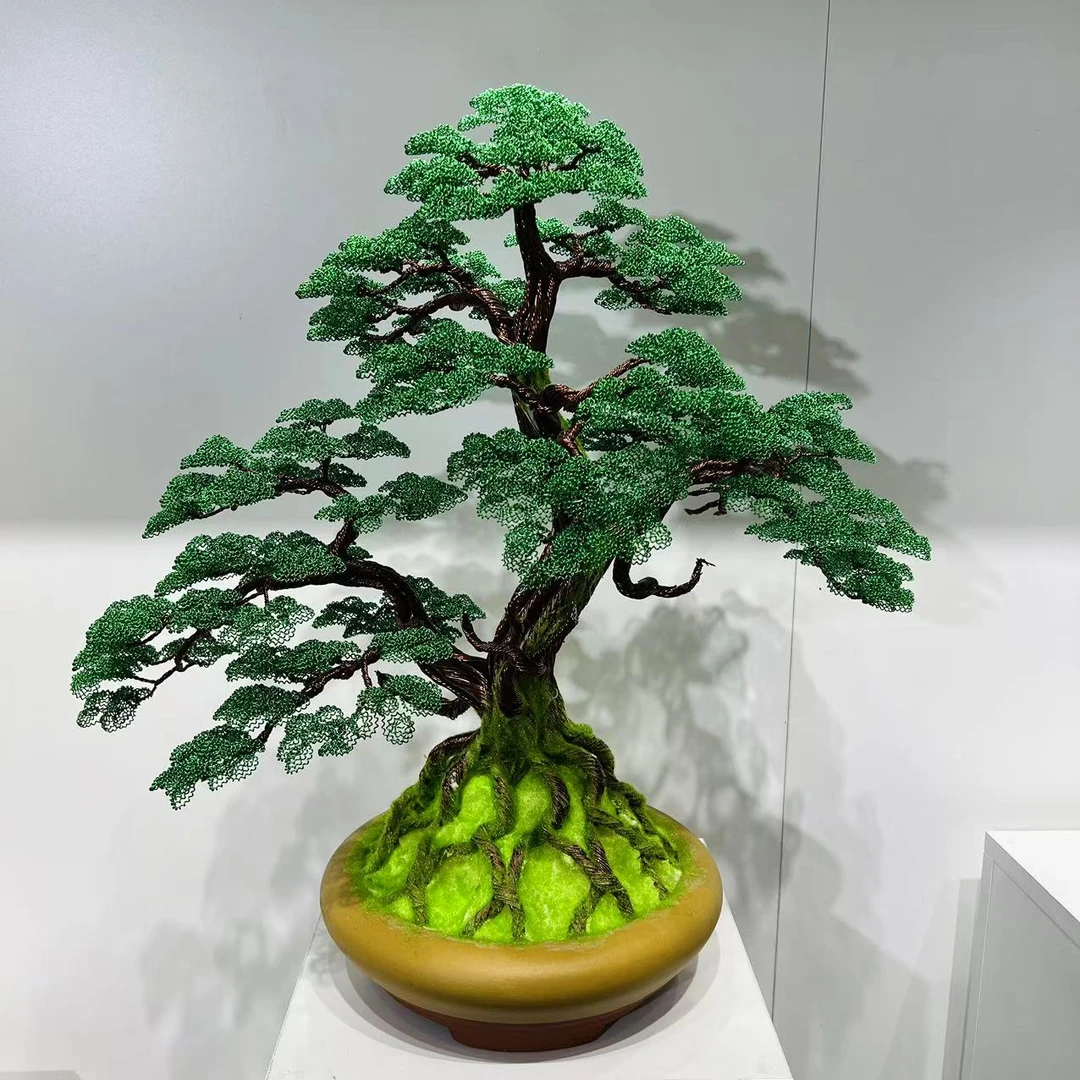 绿树长青铝丝手工编织常青树盆景树创意摆件高56宽53
