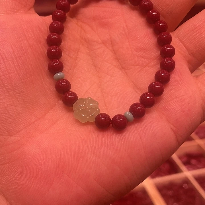 天然辰砂四叶草手链