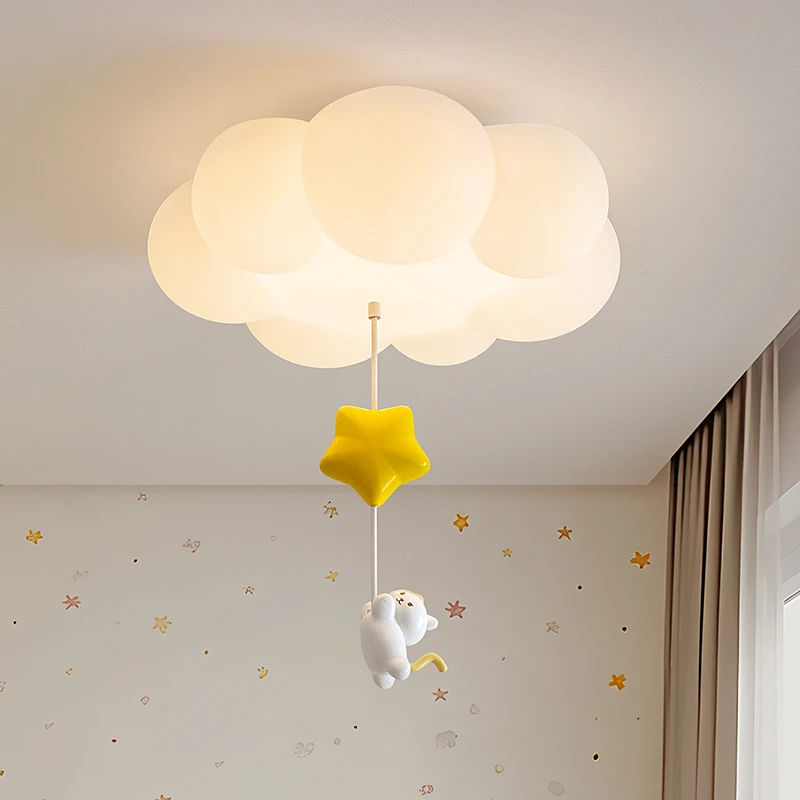 摩灯会 卧室吸顶灯 儿童房间创意2025新款带遥控器护眼奶油24434