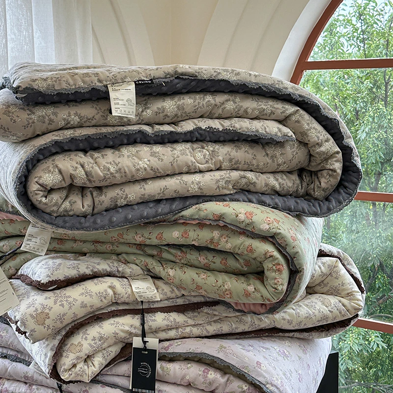 A全棉双层纱B豆豆绒春秋被双人加厚秋冬保暖冬被双人四季通用被芯