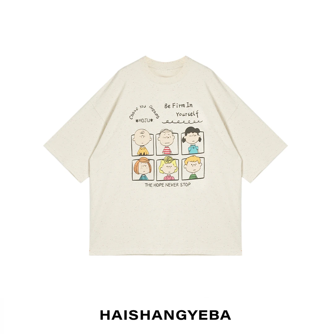 【海上叶爸】新款2025春夏百搭棉圆领套头卡通图案宽松T恤