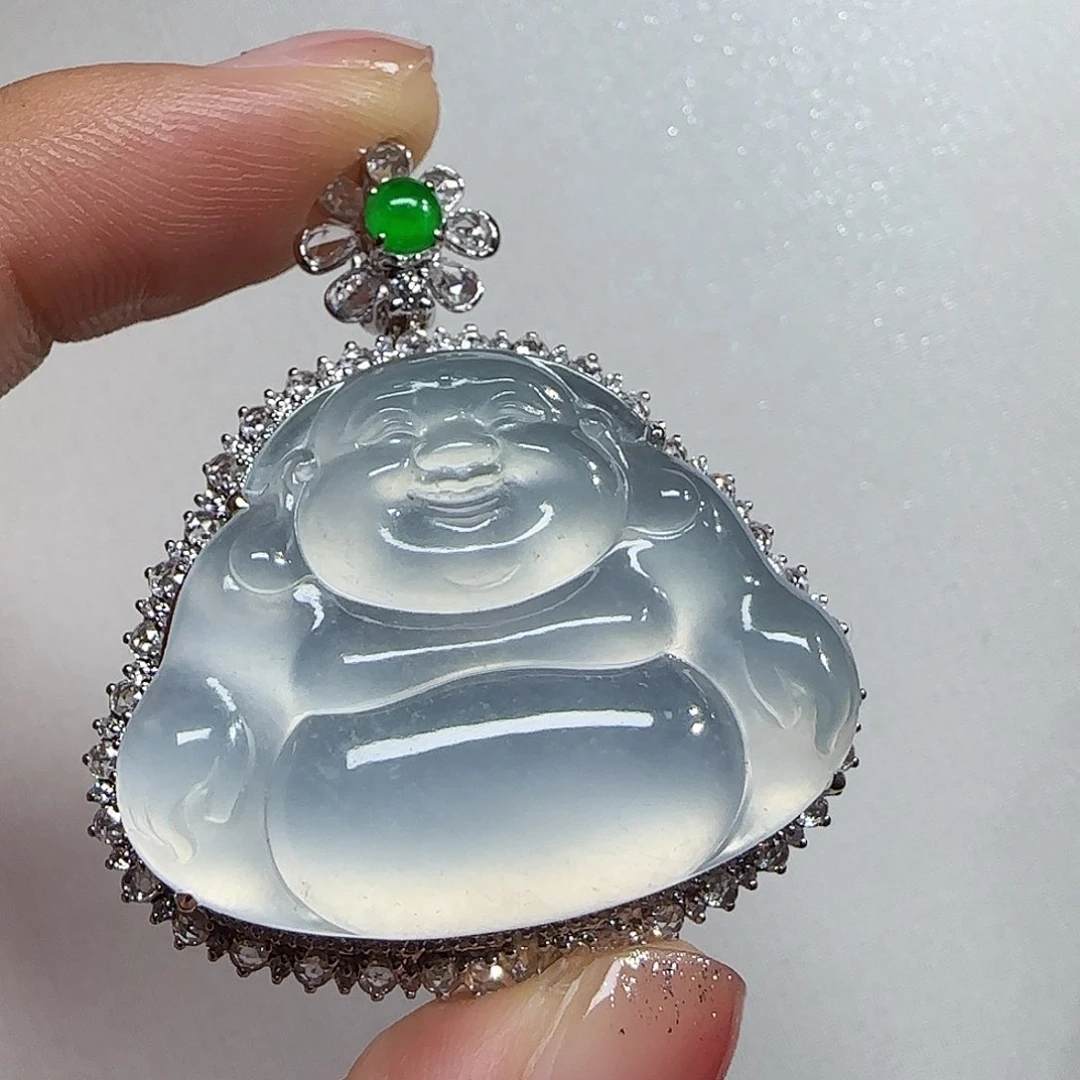 翡翠18K金镶嵌吊坠(不含链)佛公