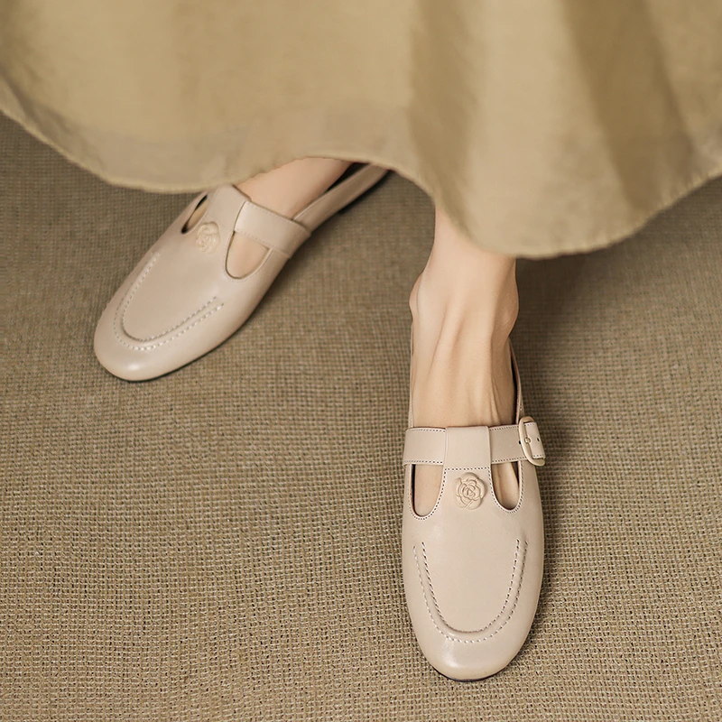 【NICESEE】3cm,春夏新款圆头低跟真皮拖鞋女百搭软皮懒人外穿凉拖