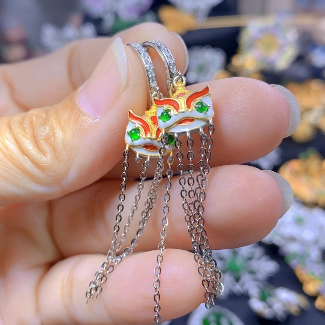 翡翠耳钉银S925镶嵌天然翡翠