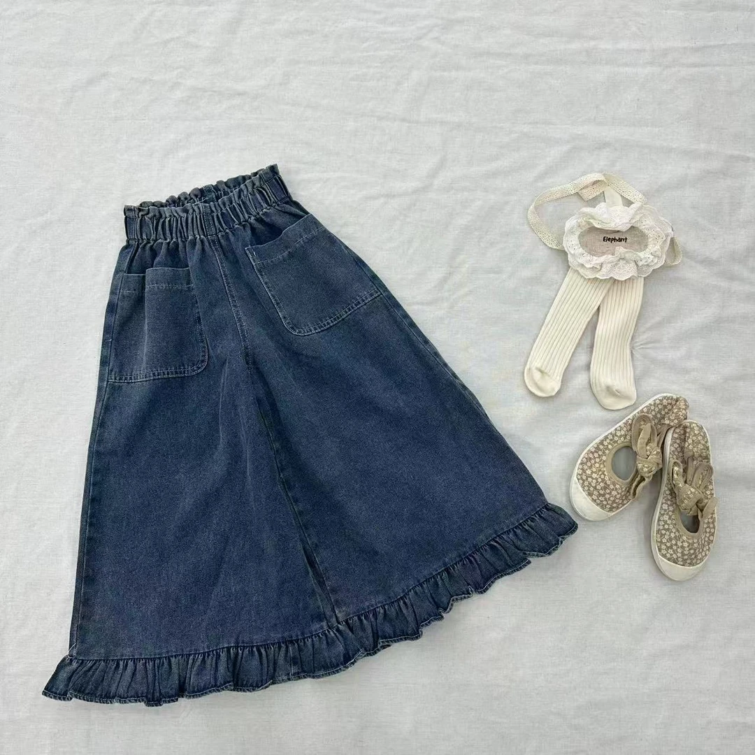 女童裤子2025春季新款女孩韩版春装牛仔阔腿裙裤ul8135 sy58128