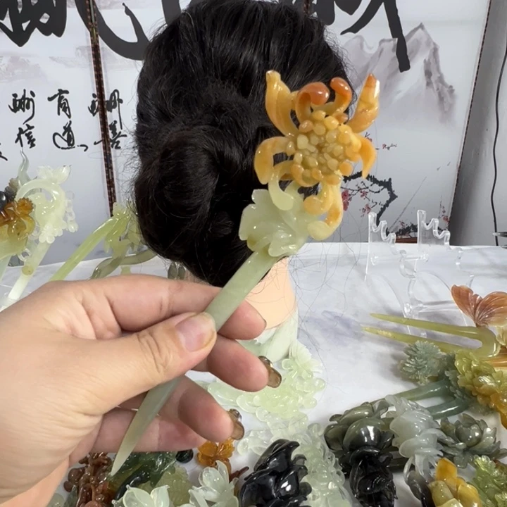 定制蛇纹石玉沉*毛货发饰