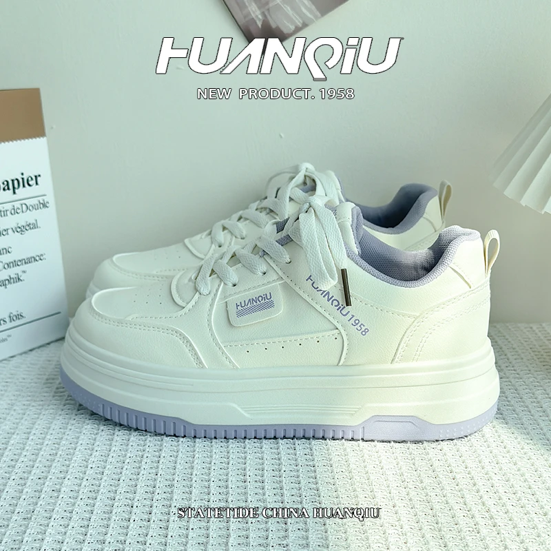 环球高颜值白紫色百搭女鞋2025夏季新款厚底增高透气舒适休闲板鞋