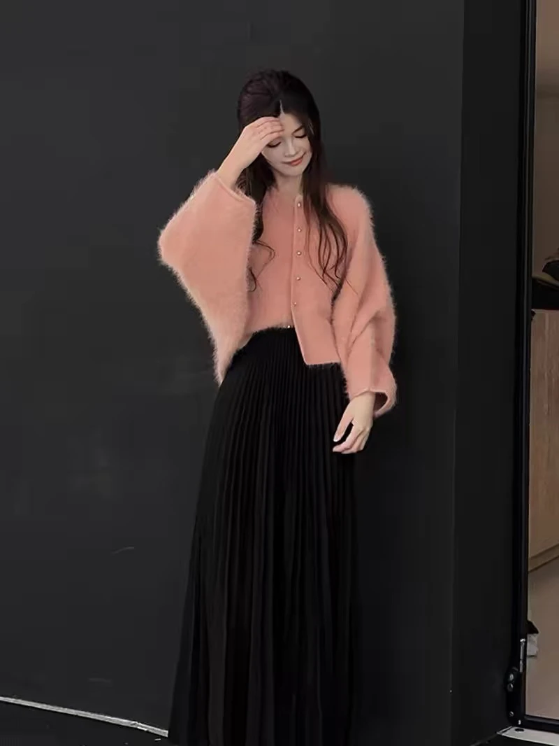 温柔】猛犸绒 圆领蝙蝠袖小开衫