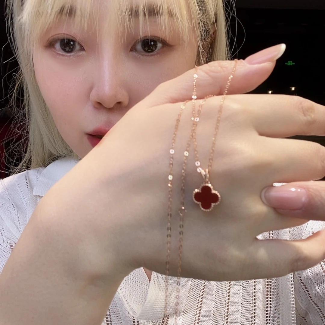 玛瑙/玉髓18K金镶嵌项链10mm红k枚