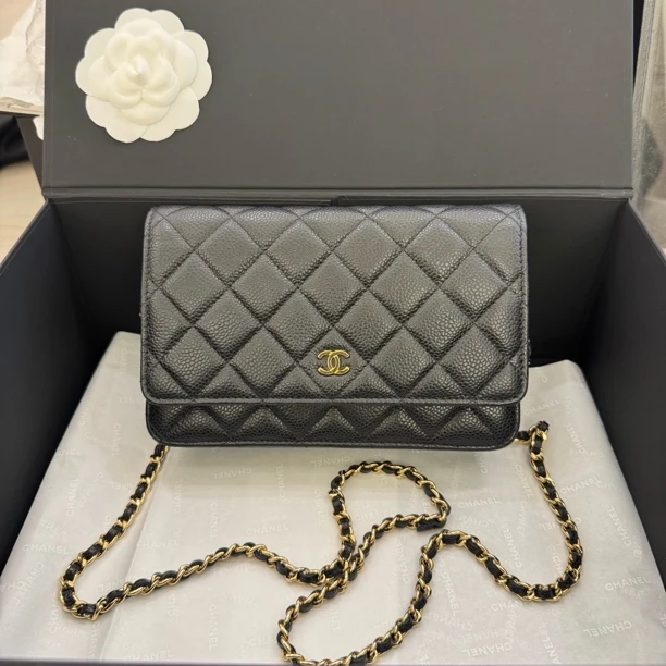 99新 Chanel/香奈儿 黑金经典款woc 20年 菱格链条斜挎包