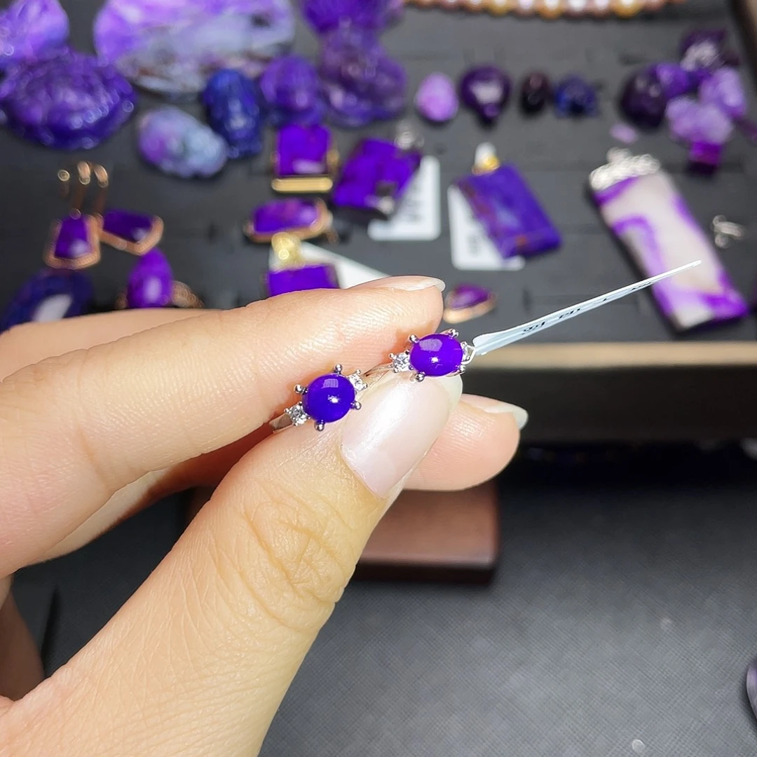 银S925镶嵌苏纪石（舒俱来）耳扣