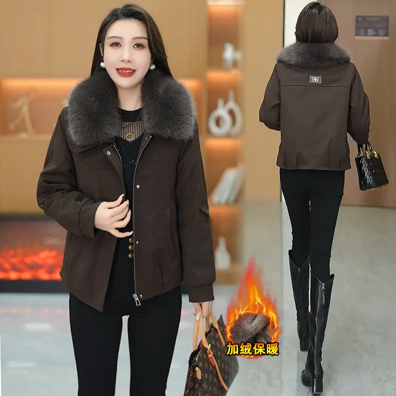 加绒加厚短款外套女2025冬季新款洋气宽松显瘦保暖派克服棉袄外套