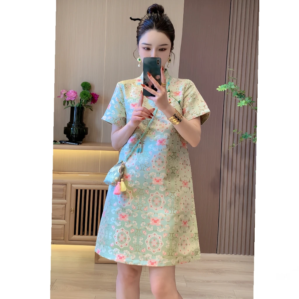 芩雪【锦上添花】新中式国风提花旗袍裙连衣裙裙子女