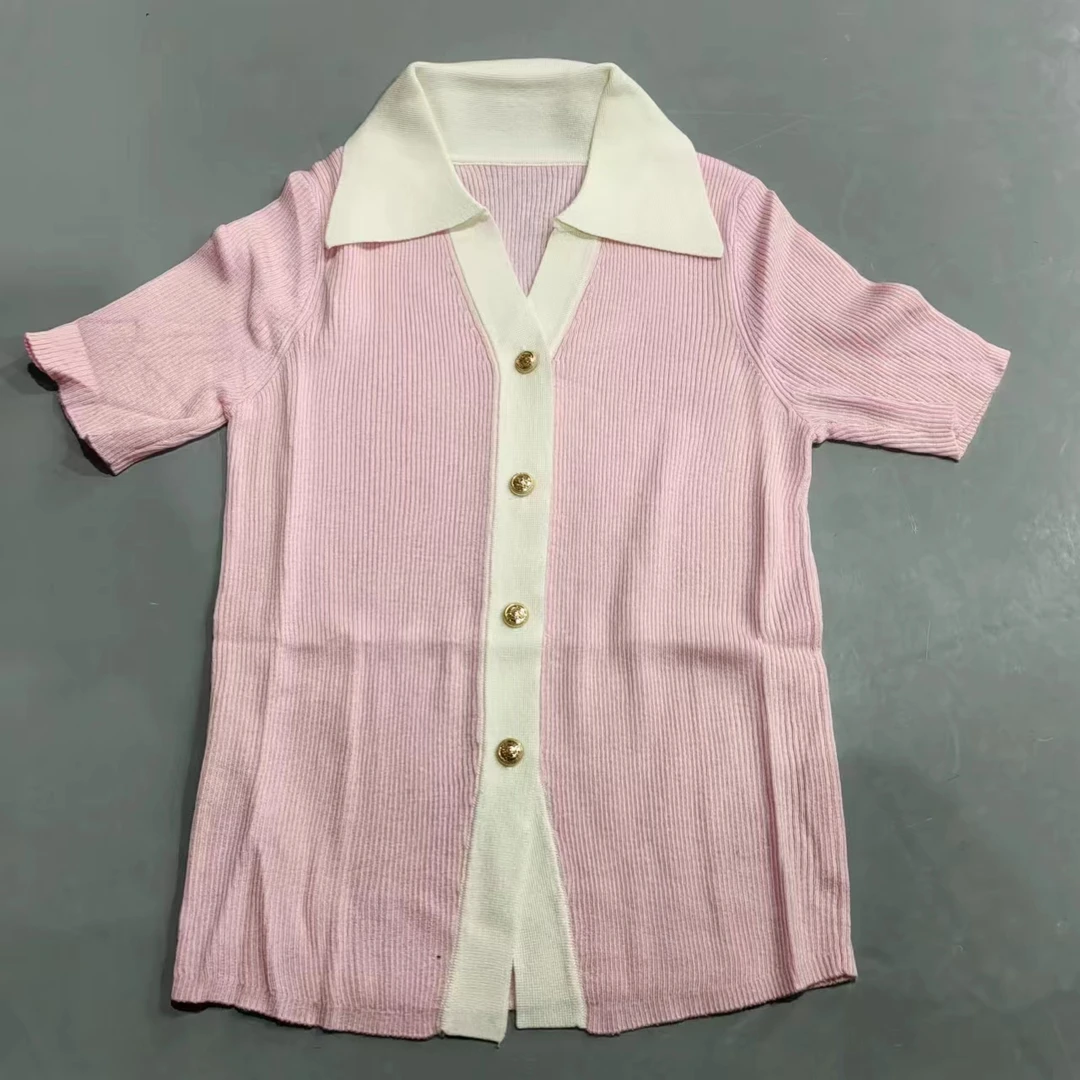 249号【南油玲姐】粉色开衫短袖毛针织衫MY306