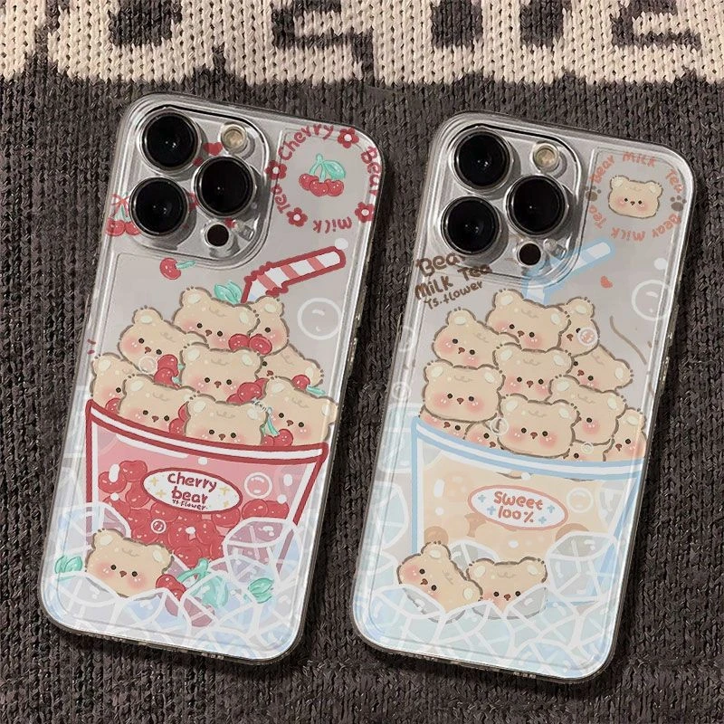 可爱黄油小熊太空手机壳适用于苹果16透明iphone14保护壳1512pro