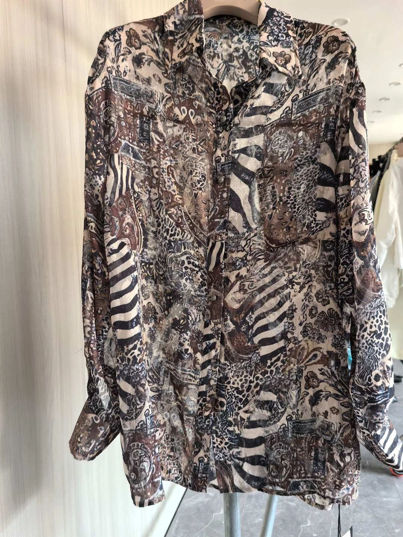 732162/116-31复古抽象印花长袖衬衫衬衣