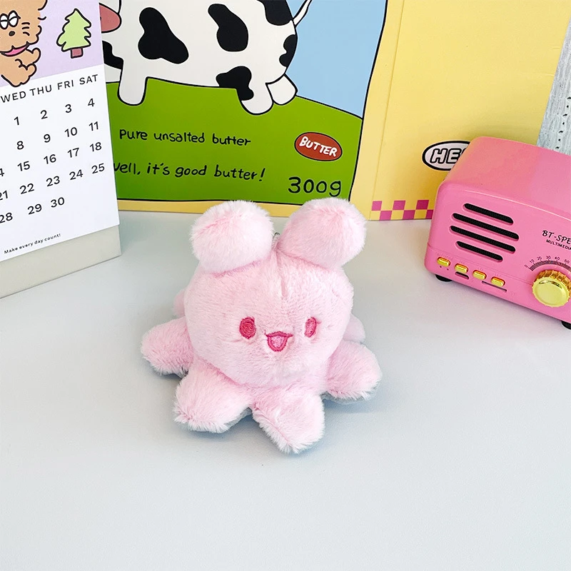 兔毛绒玩具钥匙扣情侣女生翻转可爱章鱼包包卡通创意挂饰品