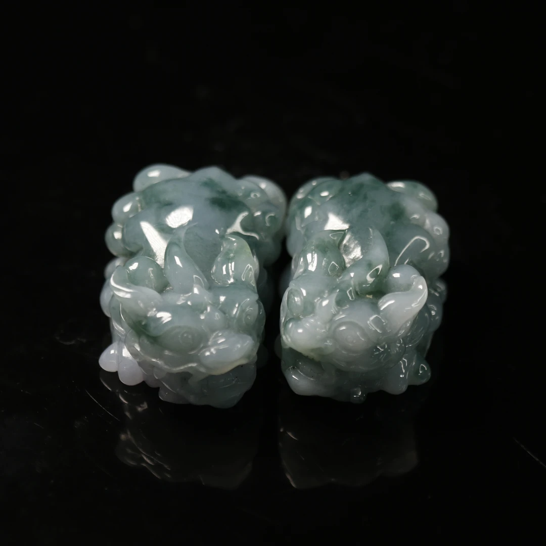 4天然缅甸翡翠A货貔貅一对/000001/上海嘉禾拍卖