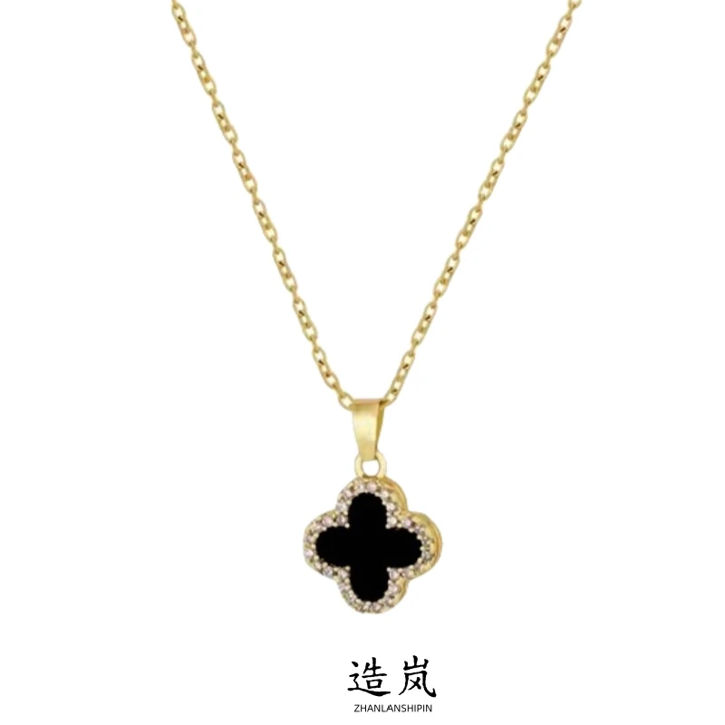 铜合金项链 四叶草双面双戴项链女高级轻奢百搭ins小众设计锁骨链