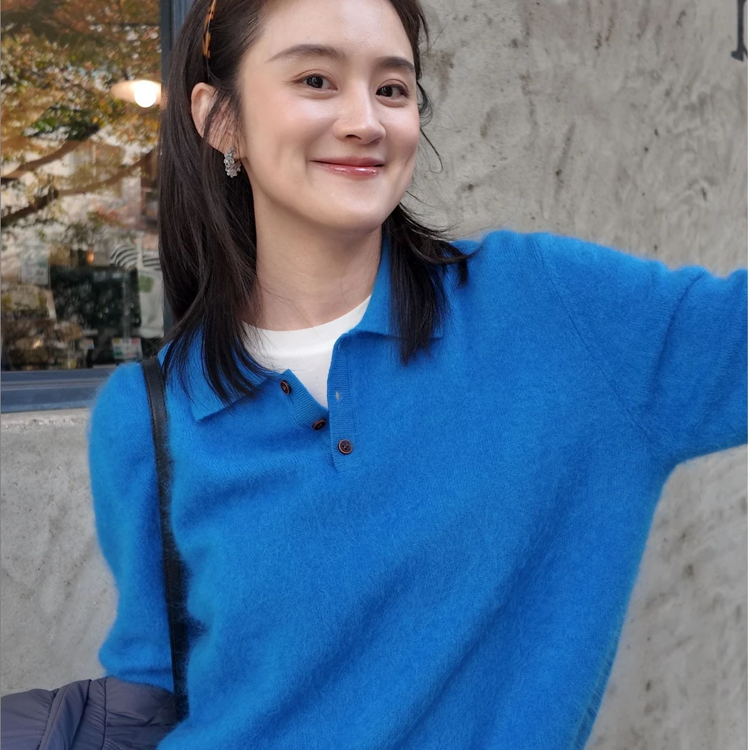 【ZHUANG -Z】（暖色）冬翻领polo厚款圆领纯色羊绒羊毛拉毛针织衫