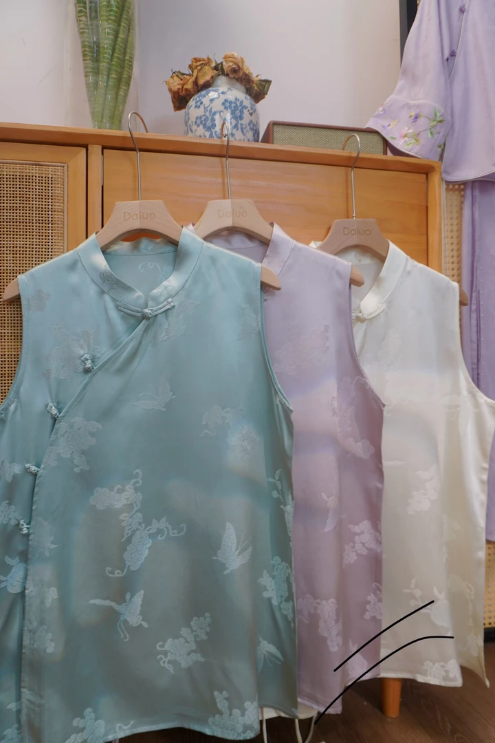 【仙奈】满分桑蚕丝45姆米重缎奥黛新中式国风上衣