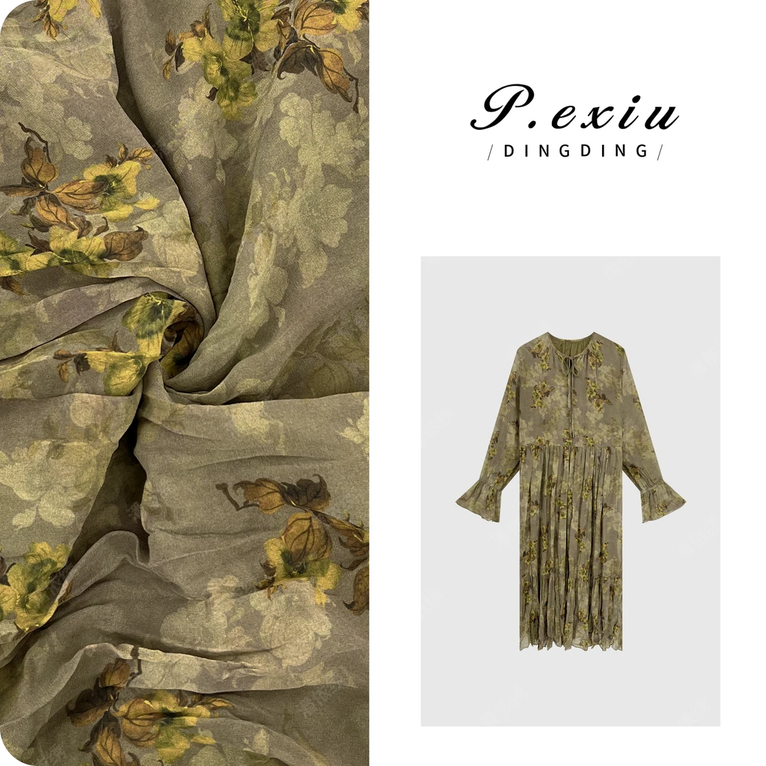 度假风油画感印花长袖连衣裙 W-62952