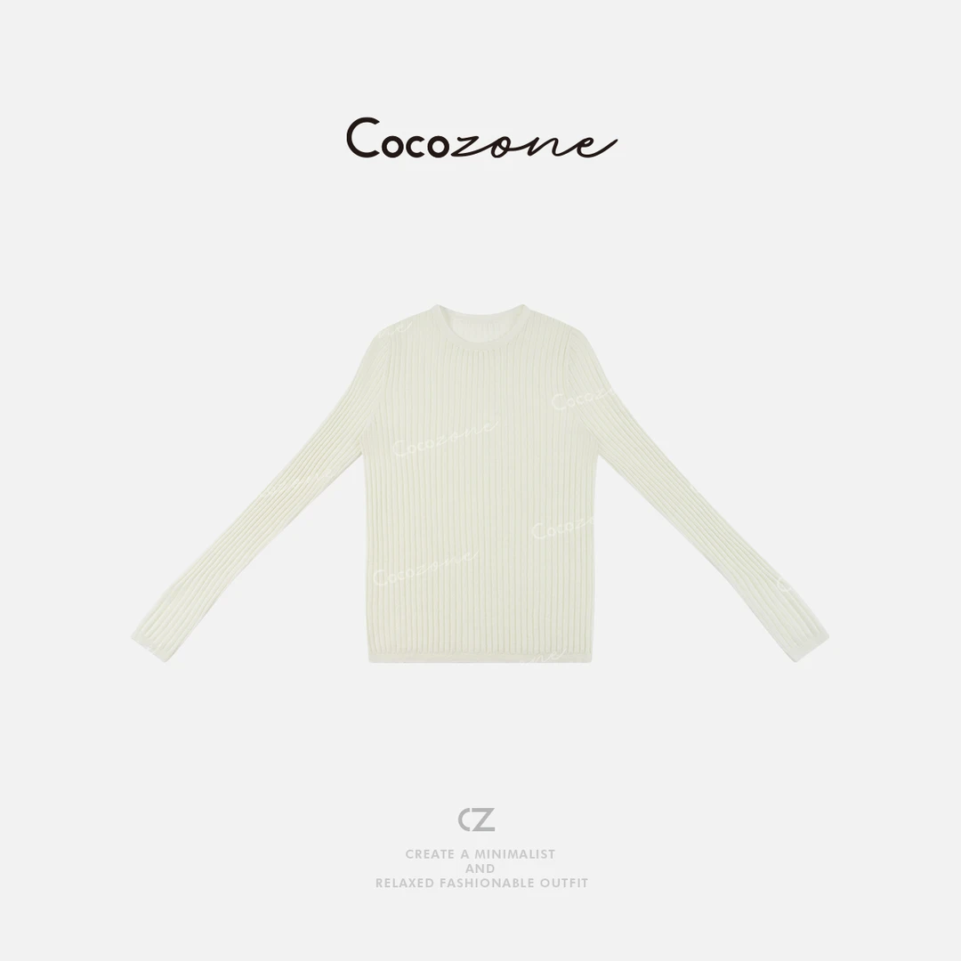 COCO ZONE 刘一一 【100绵羊毛】竖条纹圆领毛针织衫CD1A0404