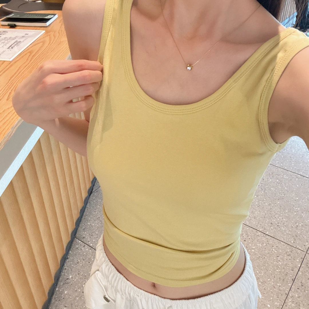 PERCHUN/朴莼打底背心女内搭2025新款遮副乳黑色吊带带胸垫春夏棉