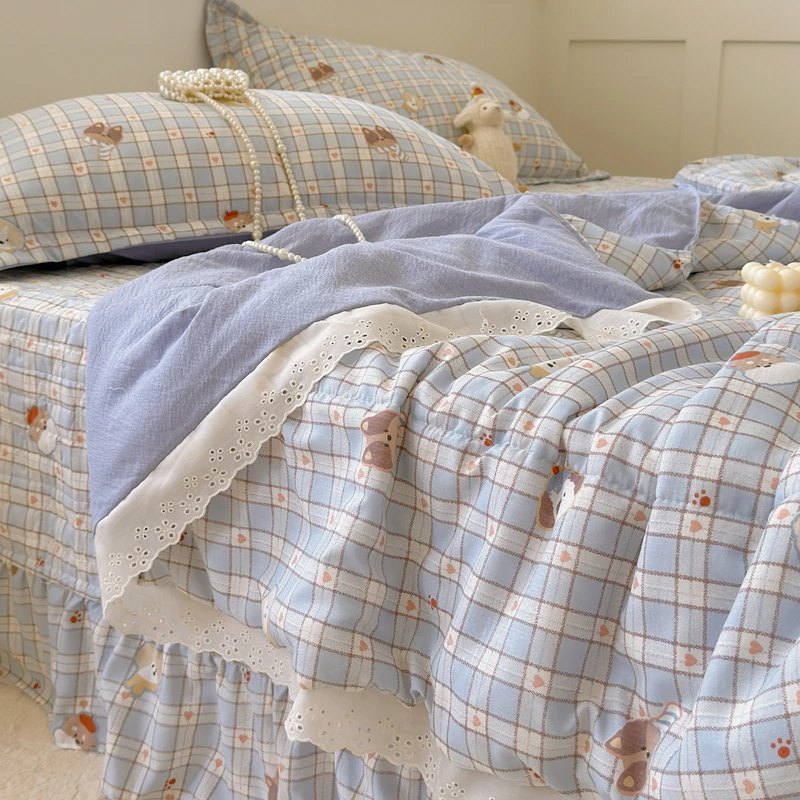 2025新款夏凉被加厚柔软透气A类床单四件公主风花边可机洗空调被