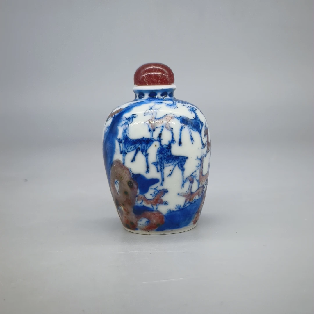 52505009*清晚期青花釉里红百鹿纹鼻烟壶/瓷器五/MM