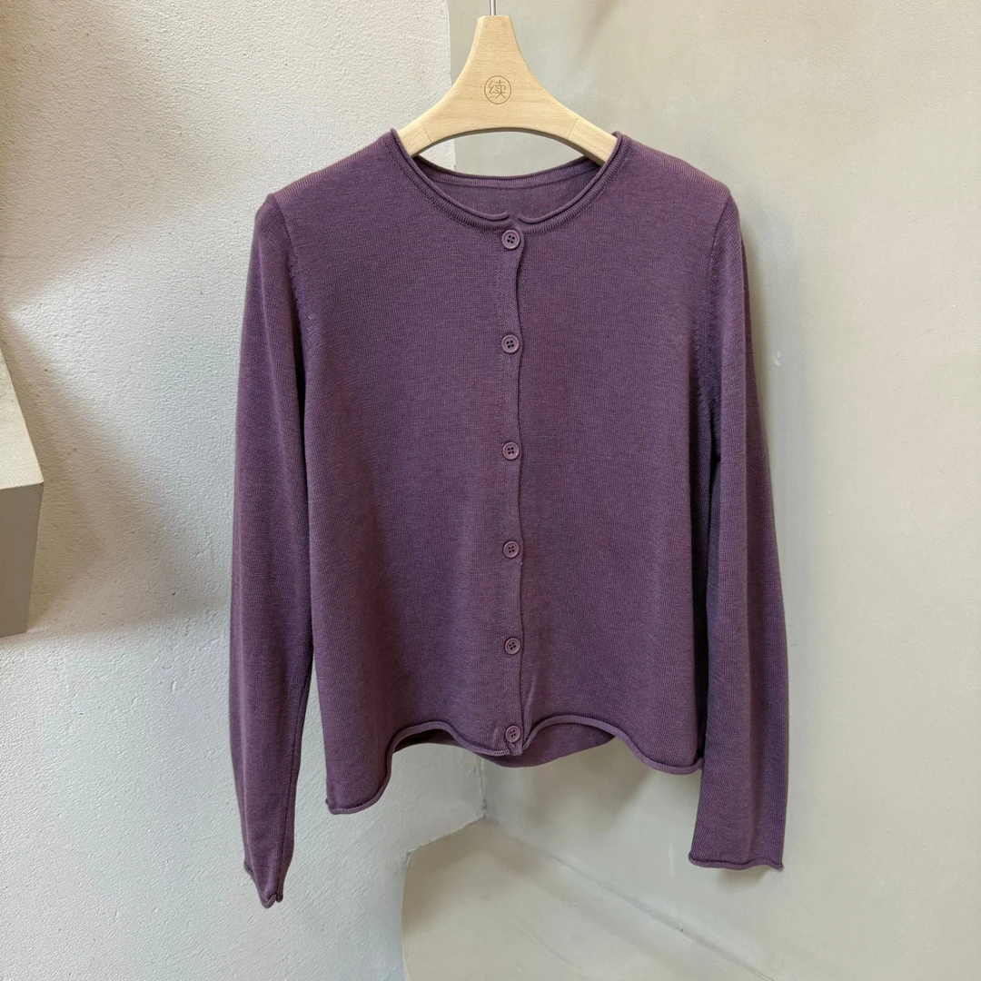 春-续吉出品25-243长袖百搭纯色圆领单排扣简约针织衫