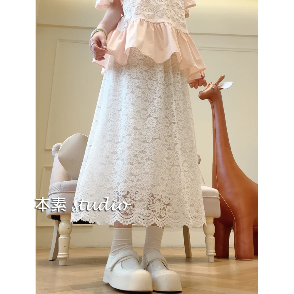 C3827松紧腰蕾丝半身裙