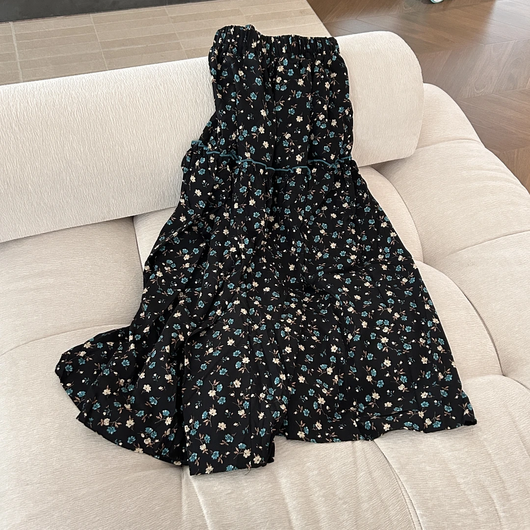 秋季新款韩系百搭设计感拼接气质碎花裙半身裙6201（裙长85）