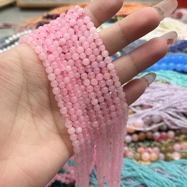 玛瑙/玉髓珠宝半成品未镶嵌2条4mm左右粉晶