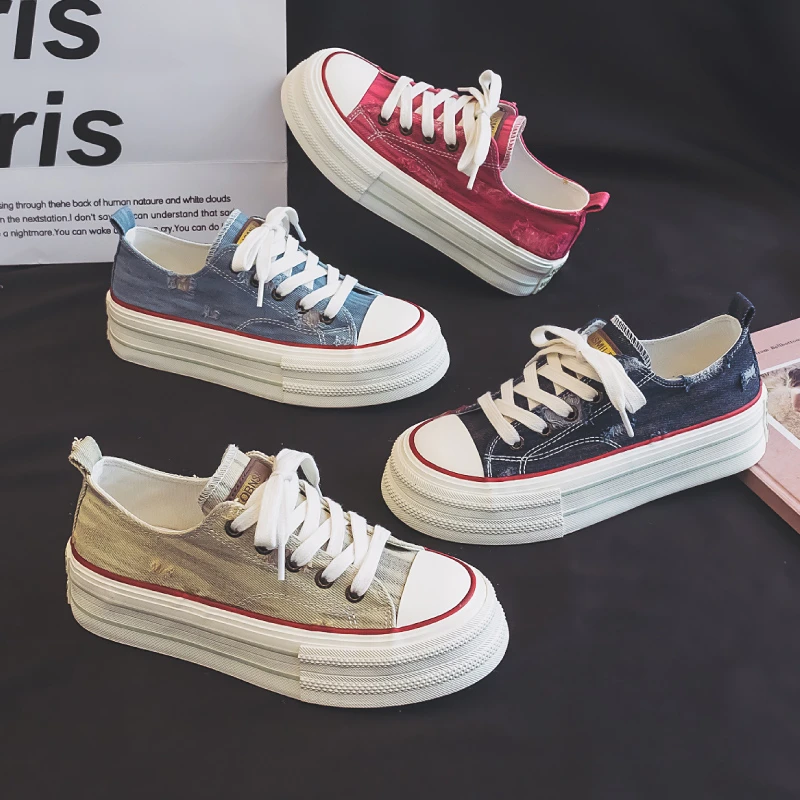 【Li】2025新款厚底帆布鞋女春季休闲小白鞋学生百搭薄款小众板鞋