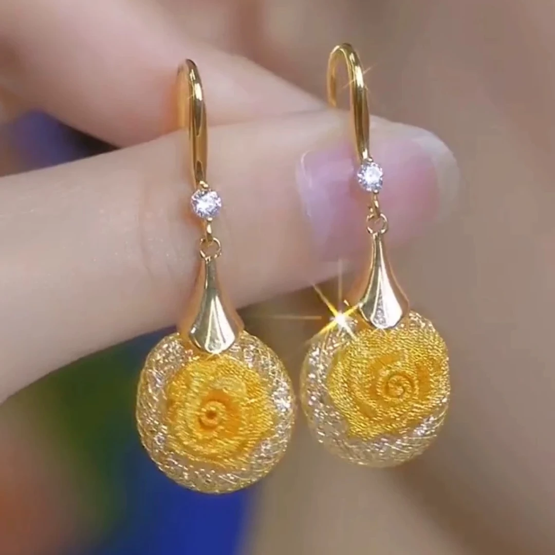 铜合金合成锆石耳饰  【75号】2026新款时尚气质百搭玫瑰花耳勾耳环