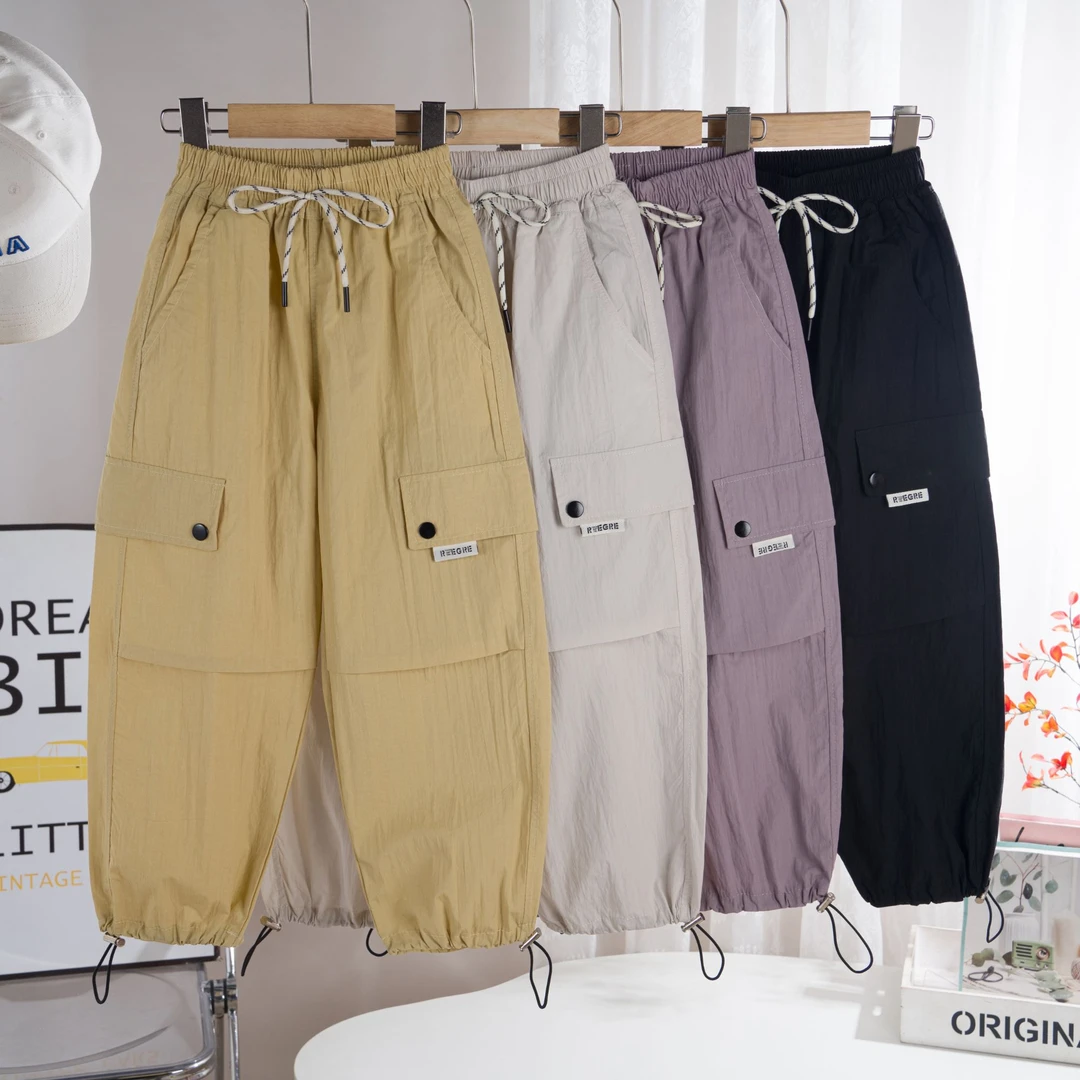 【冰感速干】夏季薄款儿童男女童装潮牌阔腿速干长裤裤子抽绳裤口