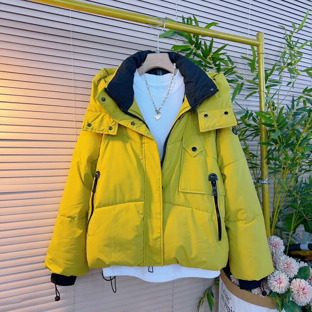 2501胖mm欧货冬季新款时尚纯色立领连帽加厚保暖设计感棉服外套