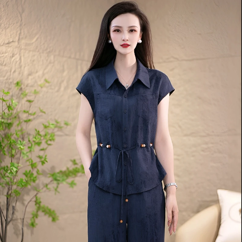 慵懒风休闲风时尚套装上衣短袖收腰夏季新款减龄显瘦洋气质两件套